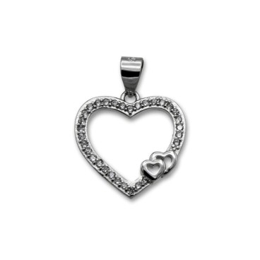 Colgante de plata en forma de corazón con circonitas y dos corazones