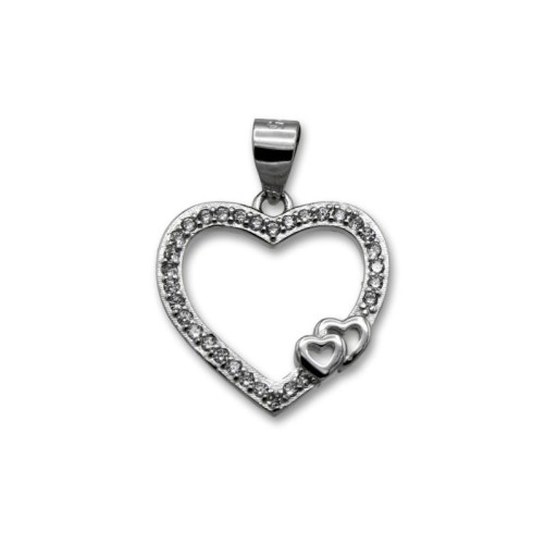 Colgante de plata en forma de corazón con circonitas y dos corazones