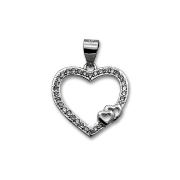 Colgante de plata en forma de corazón con circonitas y dos corazones