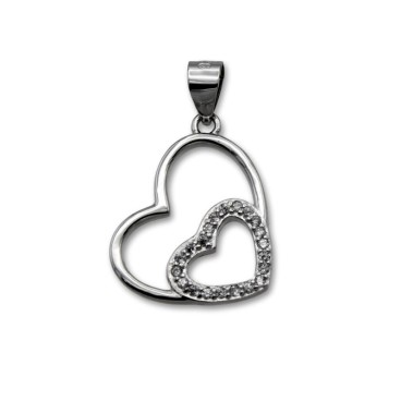 Colgante de plata de siluetas con forma de  dos corazones y circonitas
