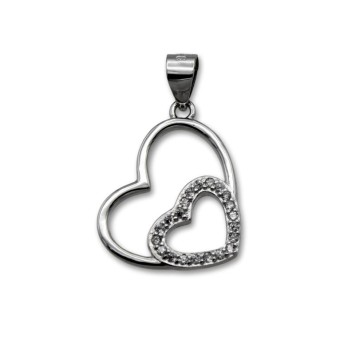 Colgante de plata de siluetas con forma de  dos corazones y circonitas