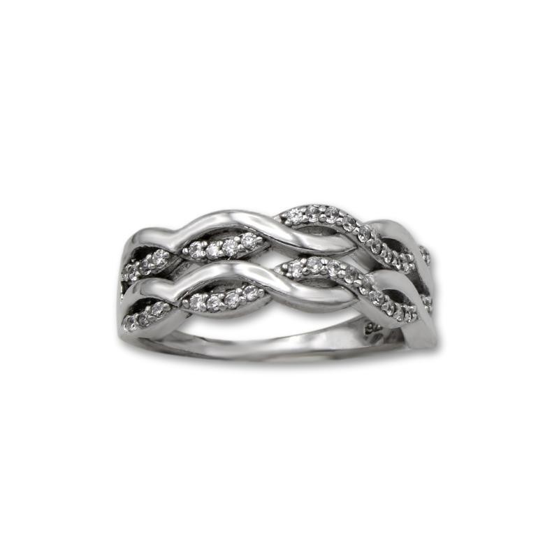 Anillo de plata con circonitas formando ondas