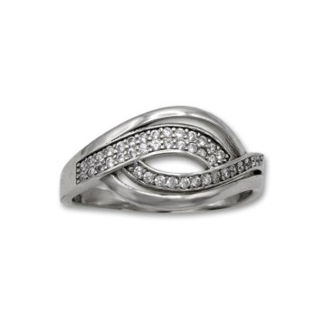 Anillo de plata con circonitas formando olas