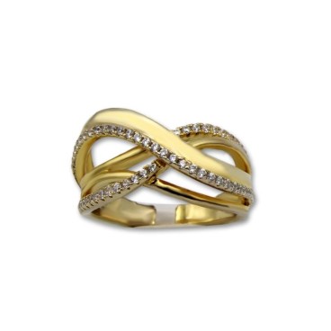 Anillo de plata bañado en oro con circonitas formando olas