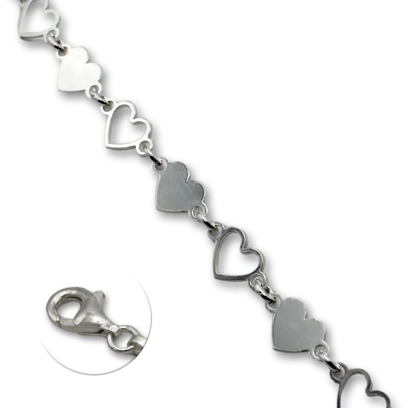 Pulsera de plata con corazones calados