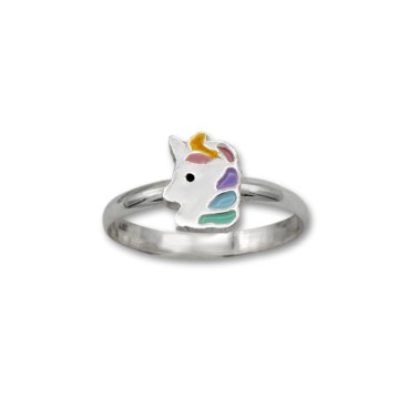 Anillo de plata unicornio con esmalte arcoiris