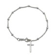 Pulsera de plata de rosario con cruz lisa