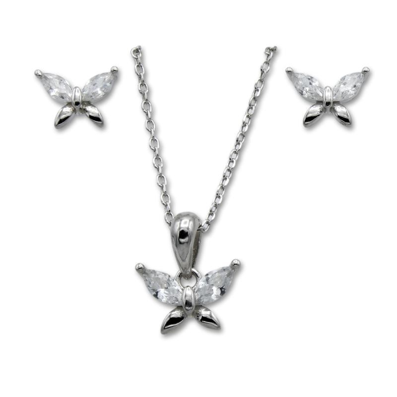 Conjunto de mariposa sencilla en plata y circonitas