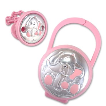 Set de pinza y guarda chupete de plata laminada