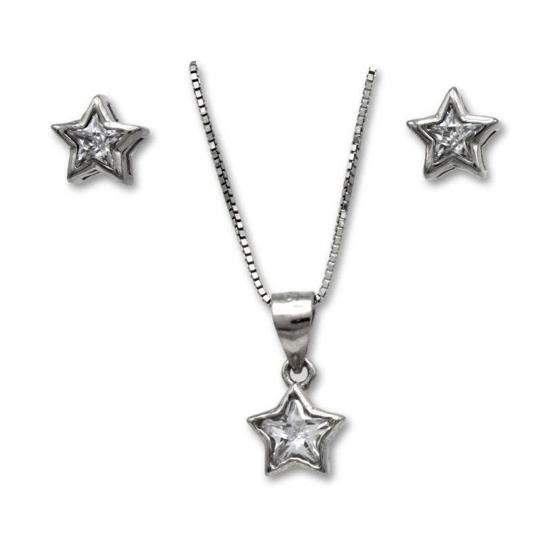 Conjunto de circonita estrella con bosel en plata y circonitas Conjunto de circonita estrella con bosel en plata y circonitas