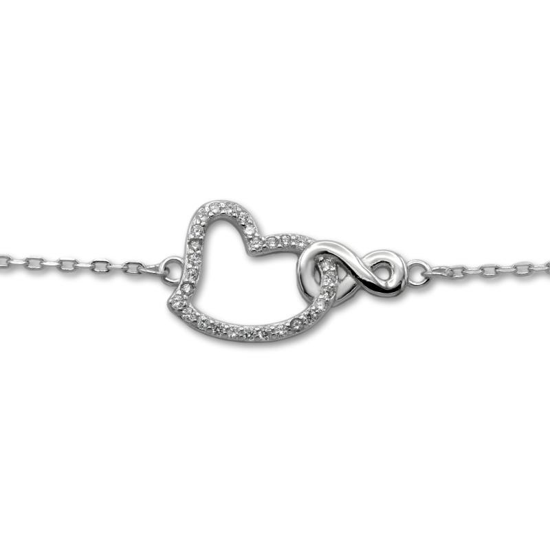 Pulsera de plata con infinito y corazon con circonitas