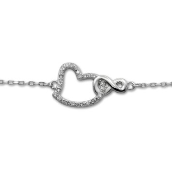 Pulsera de plata de 1ª ley de infinito ycorazon con circonitas