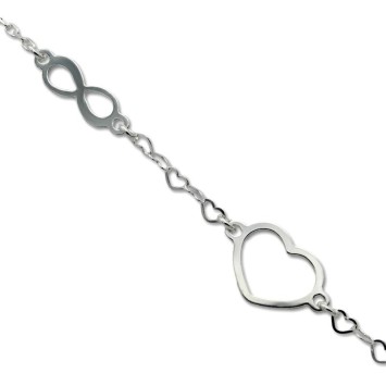 Pulsera de plata de 1ª ley con infinito y corazon de acabado liso
