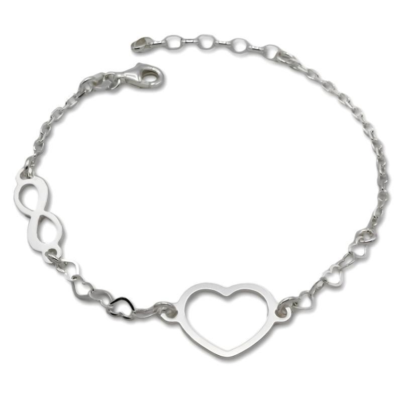 Pulsera de plata con infinito y corazon