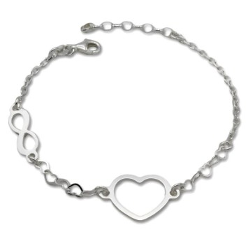 Pulsera de plata de 1ª ley con infinito y corazon de acabado liso