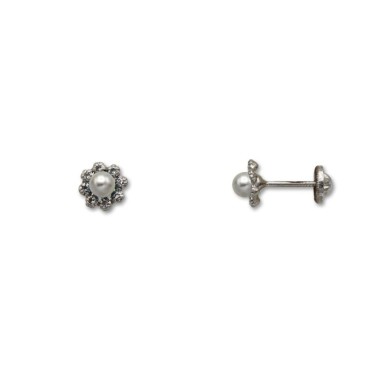 Pendiente de plata flor centro perlita con circonitas