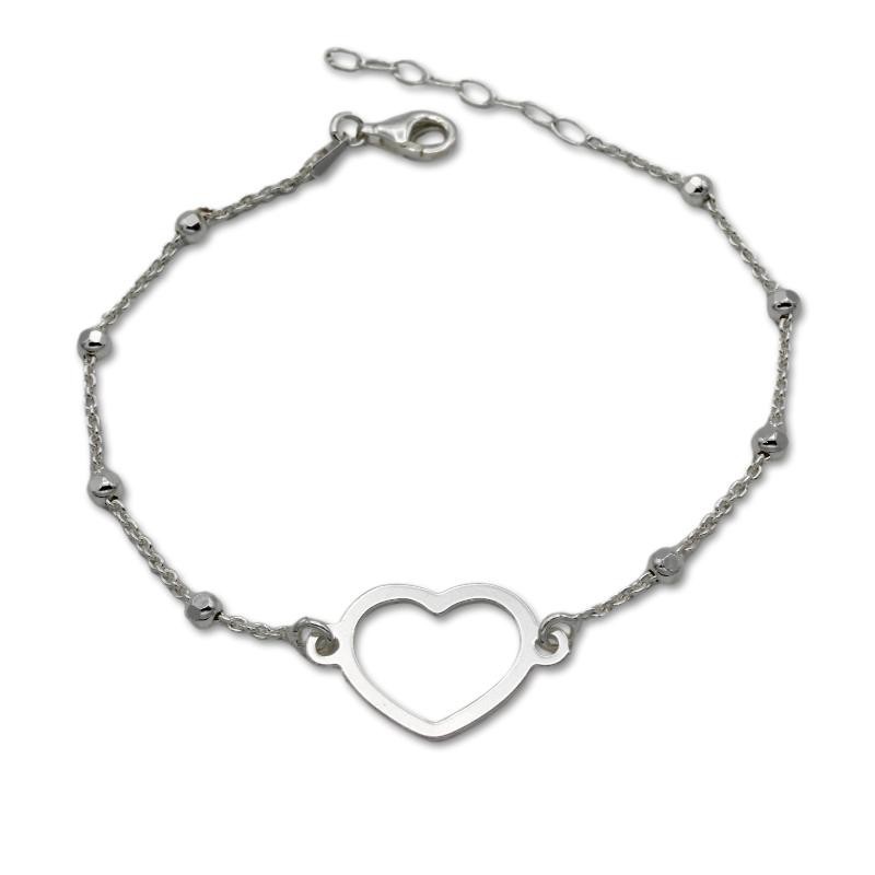 Pulsera de plata de silueta de corazon