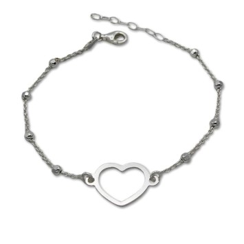 Pulsera de plata de 1ª ley con un corazon y pequeñas bolitas de plata