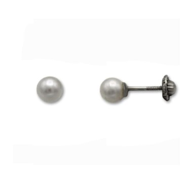 Pendiente de plata de ley con perla de 5 mm en rosca