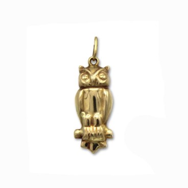 Colgante de oro 18K de un buho a dos caras con asa redonda