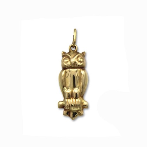Colgante de oro 18K de un buho a dos caras con asa redonda