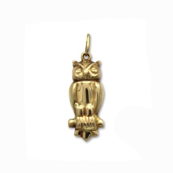 Colgante de oro 18K de un buho a dos caras con asa redonda