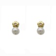 Pendiente de oro flor con circonita y perla de 4 mm Pendiente de oro flor con circonita y perla de 4 mm
