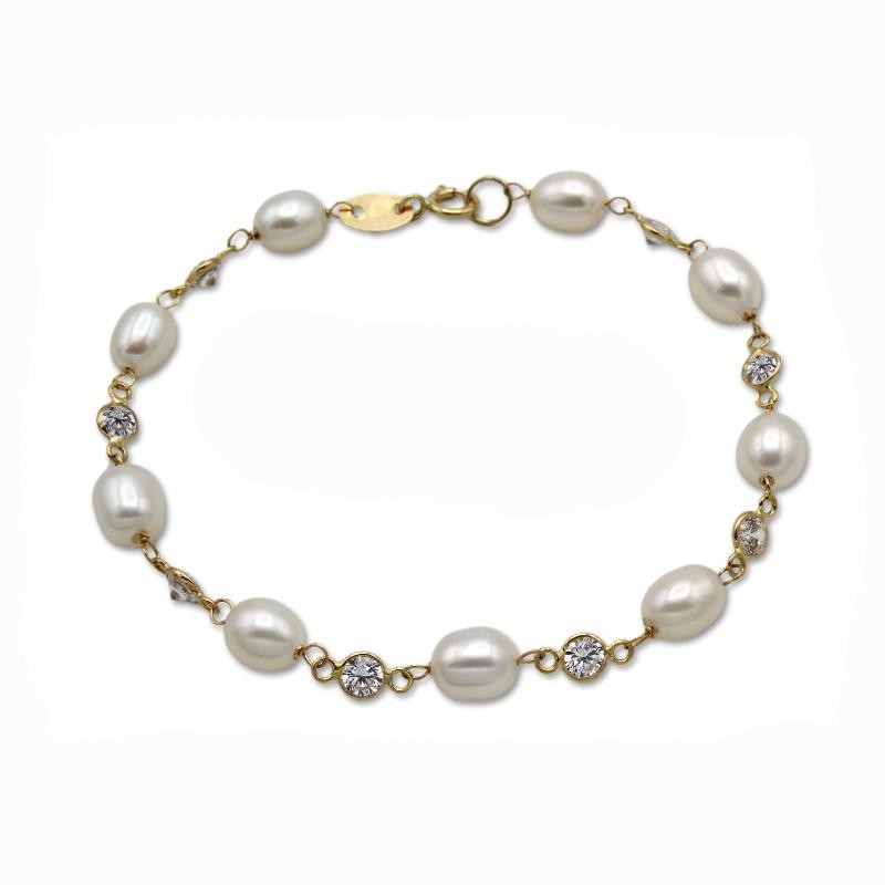 Pulsera de oro 18k con perlas y circonitas