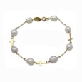 Pulsera de oro 18K con perlas y cruces