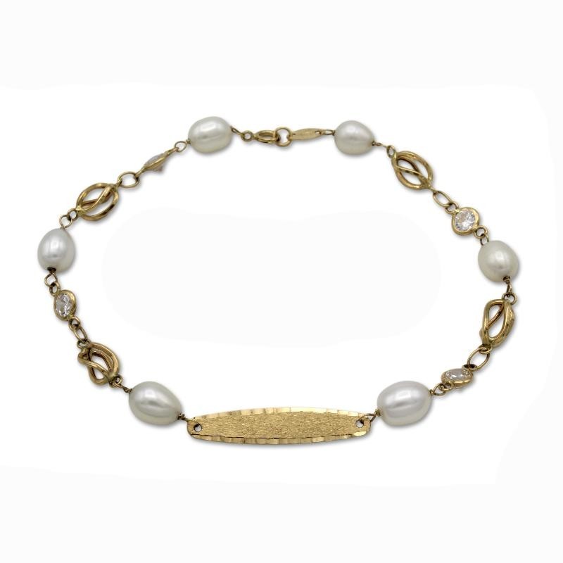 Esclava de oro 18K con perlas, jaulas  y circonitas