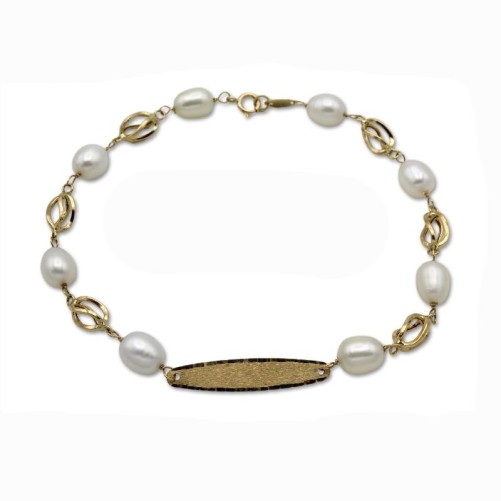 Esclava de oro 18k preciosa con perlas y jaulas intercaladas