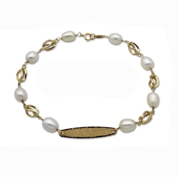 Esclava de oro 18k preciosa con perlas y jaulas intercaladas