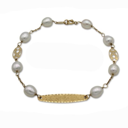 Esclava de oro 18k preciosa con perlas y oso convinada.