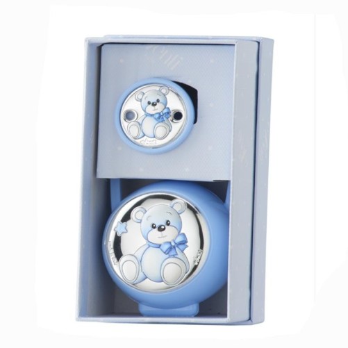 Conjunto set pinza y guarda chupete de osito de color celeste