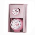Set de pinza y guarda chupete oso rosa de plata laminada