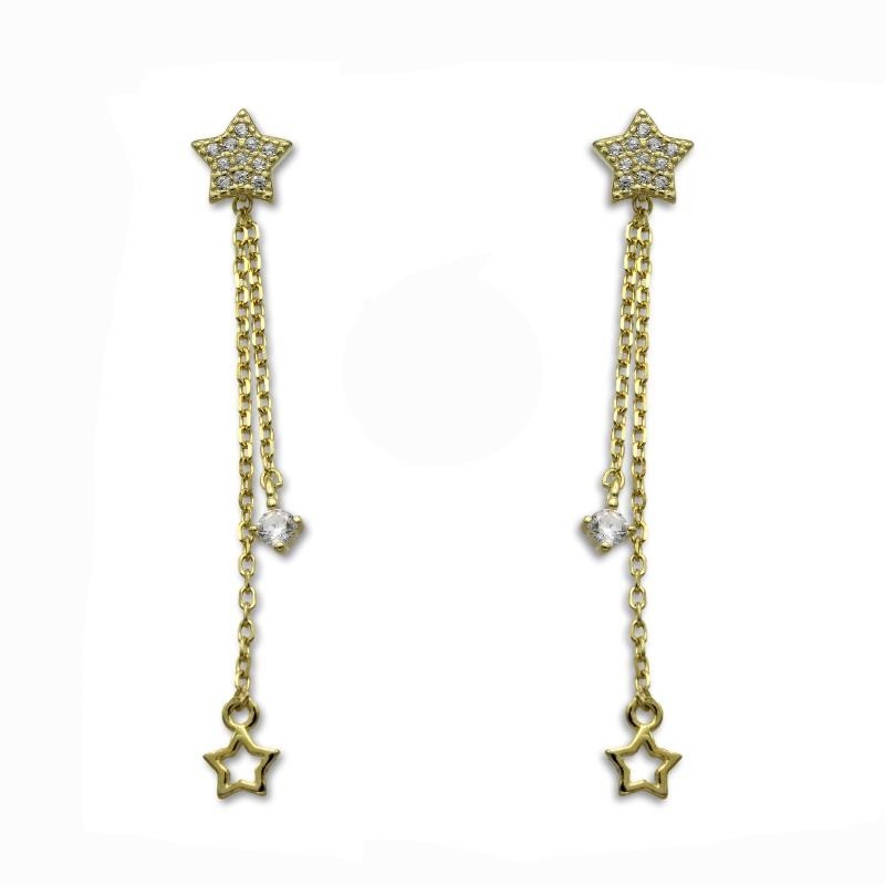 Pendiente de plata de ley de estrellas con cadena chapado en oro Pendiente de plata de ley de estrellas con cadena chapado en oro