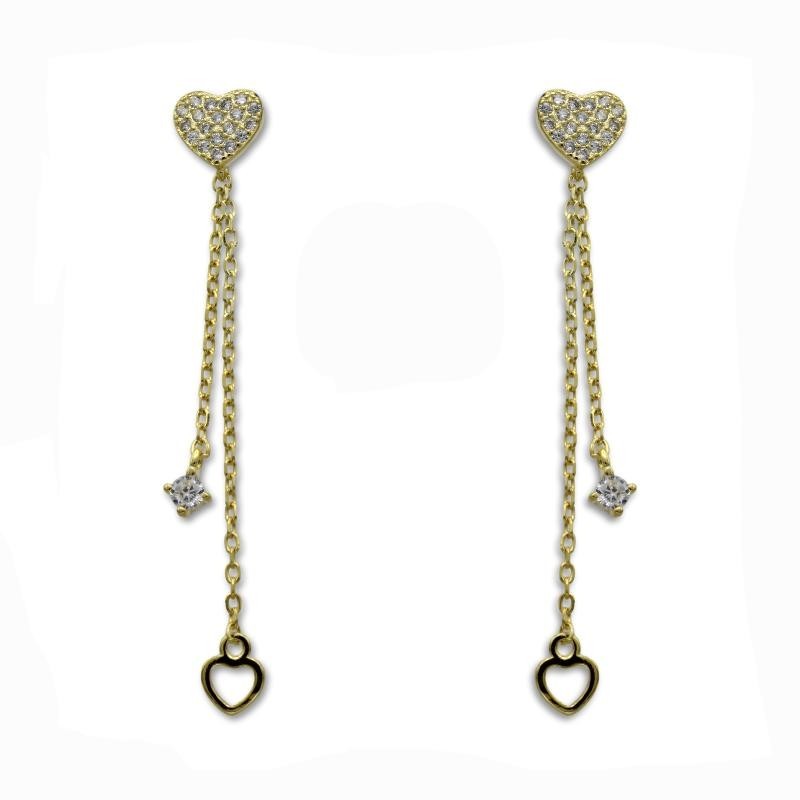 Pendiente de plata de ley de corazón con cadena chapado en oro Pendiente de plata de ley de corazón con cadena chapado en oro