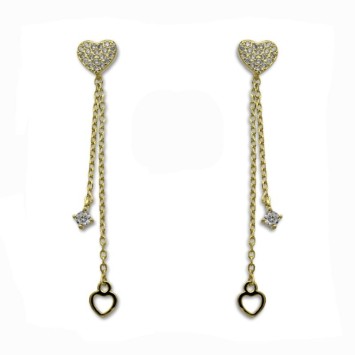 Pendiente en plata chapada en oro de corazones con cadena