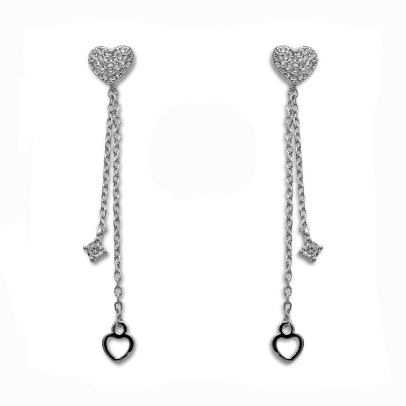 Pendiente de plata de ley de corazón con cadena Pendiente de plata de ley de corazón con cadena