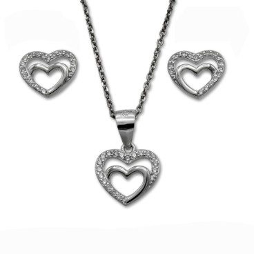 Conjunto en plata de ley corazones pendiente y colgante con cadena