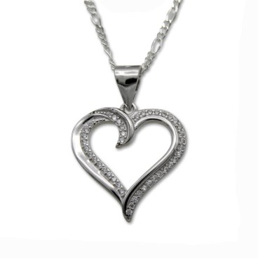Colgante en plata de 1ªLey de la silueta de un córazon con circonitas