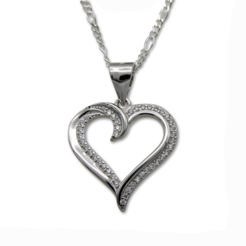 Colgante en plata de 1ªLey de la silueta de un córazon con circonitas