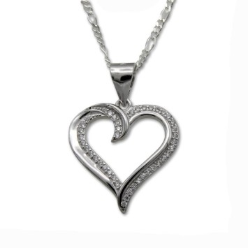Colgante en plata de 1ªLey de la silueta de un córazon con circonitas