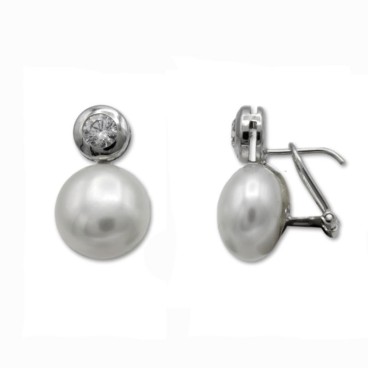 Pendientes de oro blanco con perla y circonita