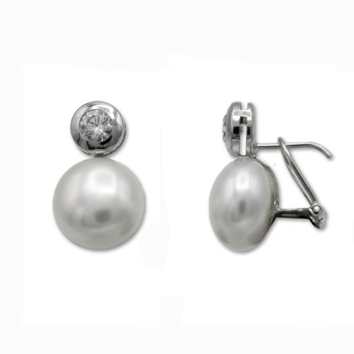 Pendientes de oro blanco con perla y circonita