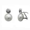 Pendientes de oro blanco con perla y circonita