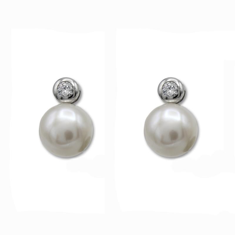 Pendiente de oro blanco con perla y circonita catalan Pendiente de oro blanco con perla y circonita catalan