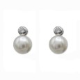 Pendientes de oro blanco 18k con perla y circonita cierre catalan