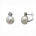 Pendiente de oro blanco con perla y circonita catalan