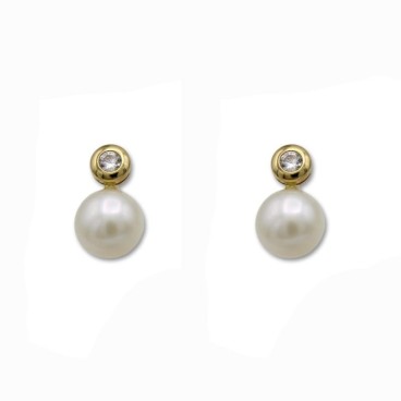 Pendientes de oro de 18k con perla y circonita, ideal comunión
